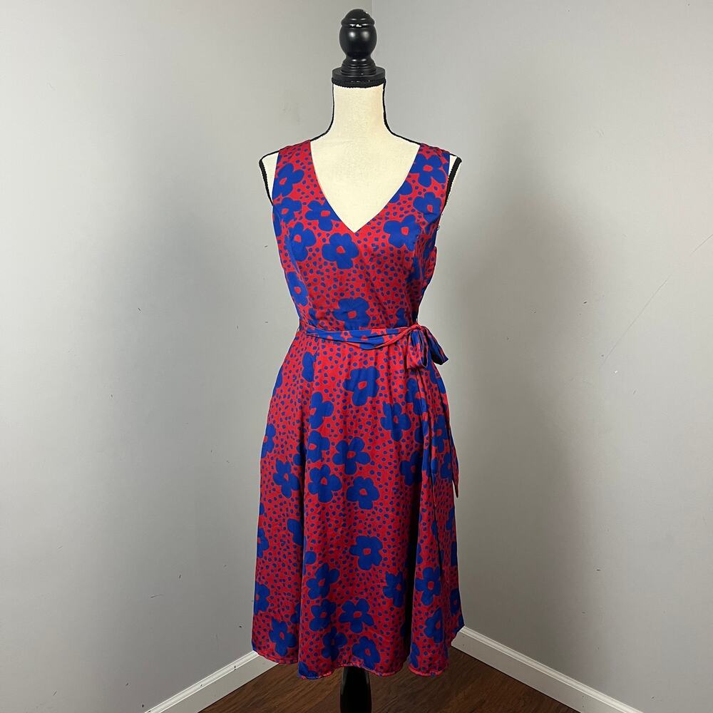 ModCloth Timeless Magnetism Retro Blue/Red Floral Print Dress Women's Medium - Picture 2 of 6